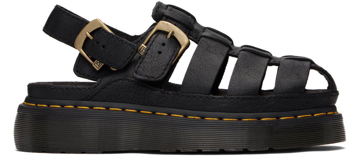Dr. Martens Black Wrenlie Grizzly Leather Fisherman Sandals