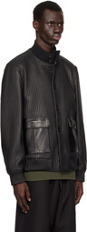 Golden Goose Black Embossed Stripes Leather Bomber Jacket
