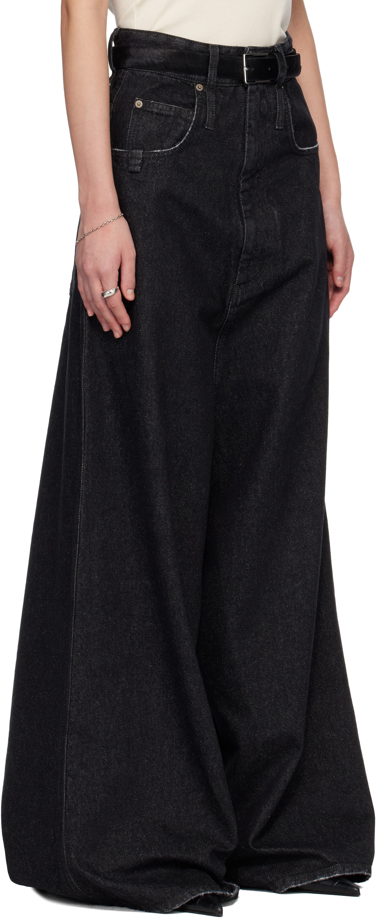 LU'U DAN Black Drop Crotch Denim Jeans