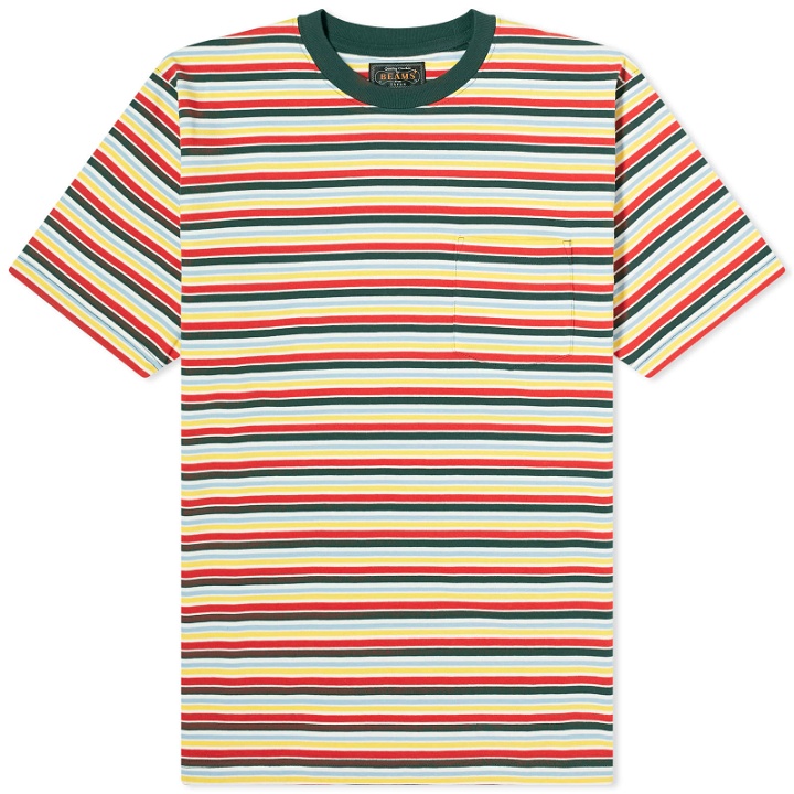 Photo: Beams Plus Men's Multi Stripe Pocket T-Shirt in Green