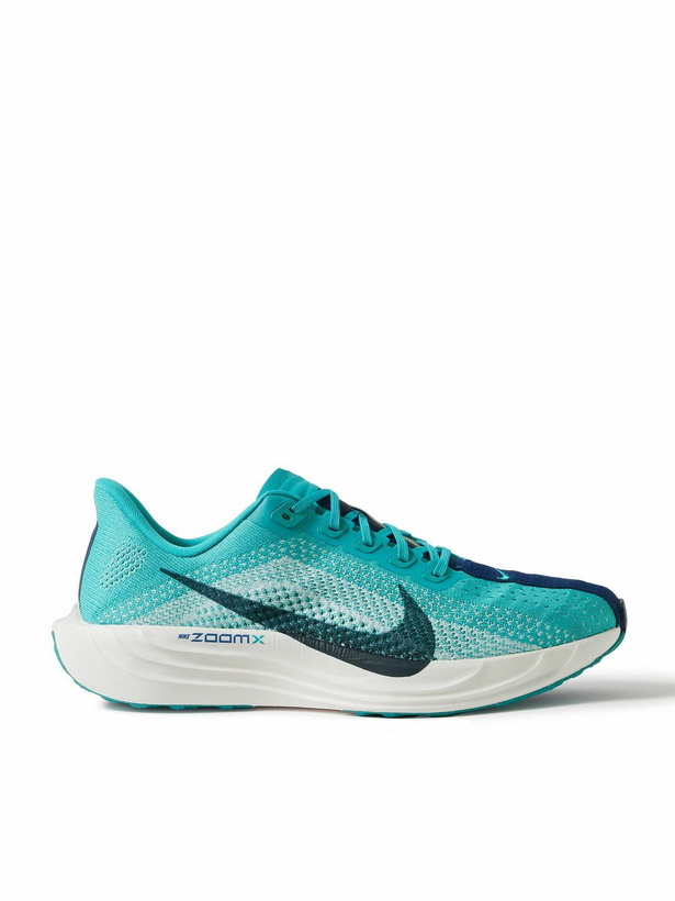 Photo: NIKE RUNNING - Pegasus Plus Canvas-Trimmed Flyknit Sneakers - Blue
