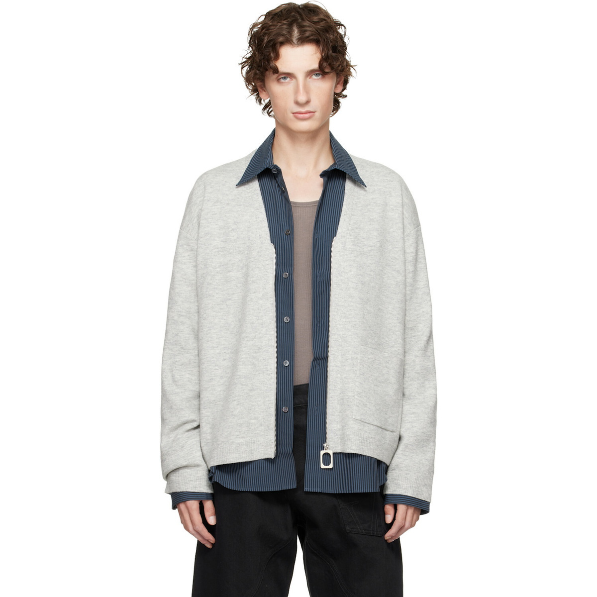 JW Anderson Gray V-Neck Zip-Up Cardigan