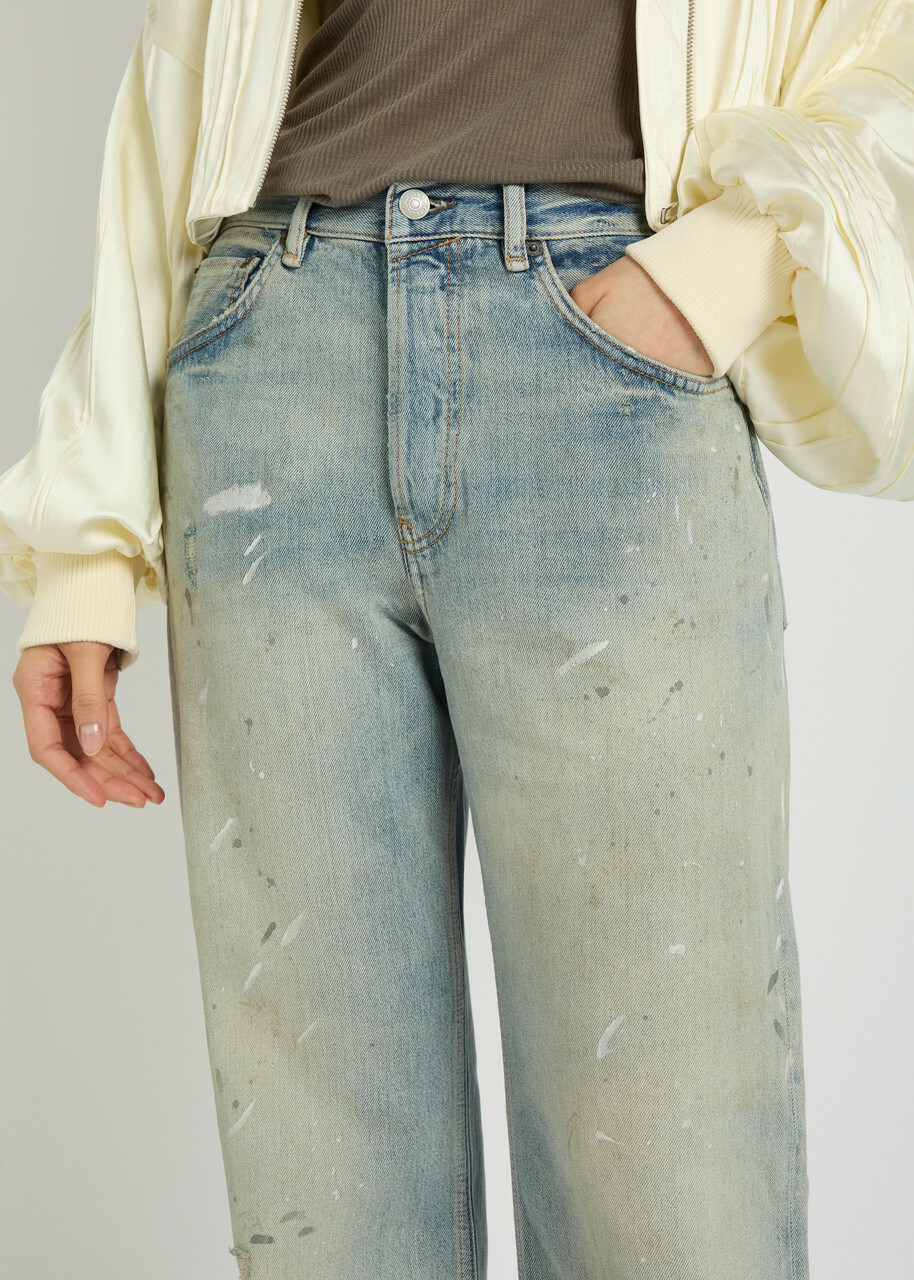 Acne Studios 2021F Paint-splatter Wide-leg Jeans Light Blue