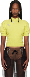 Simone Rocha Green Embellished Mandarin Collar Cashmere Sweater