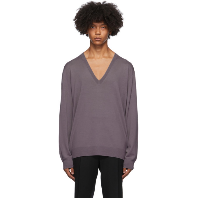 Photo: Dries Van Noten Purple Relaxed V-Neck Sweater