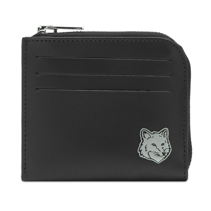 Photo: Maison Kitsuné Men's Fox Head Zipped Card Holder in Black 