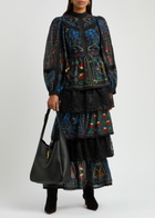 Farm Rio Printed Lace-trim Cotton Maxi Dress Black