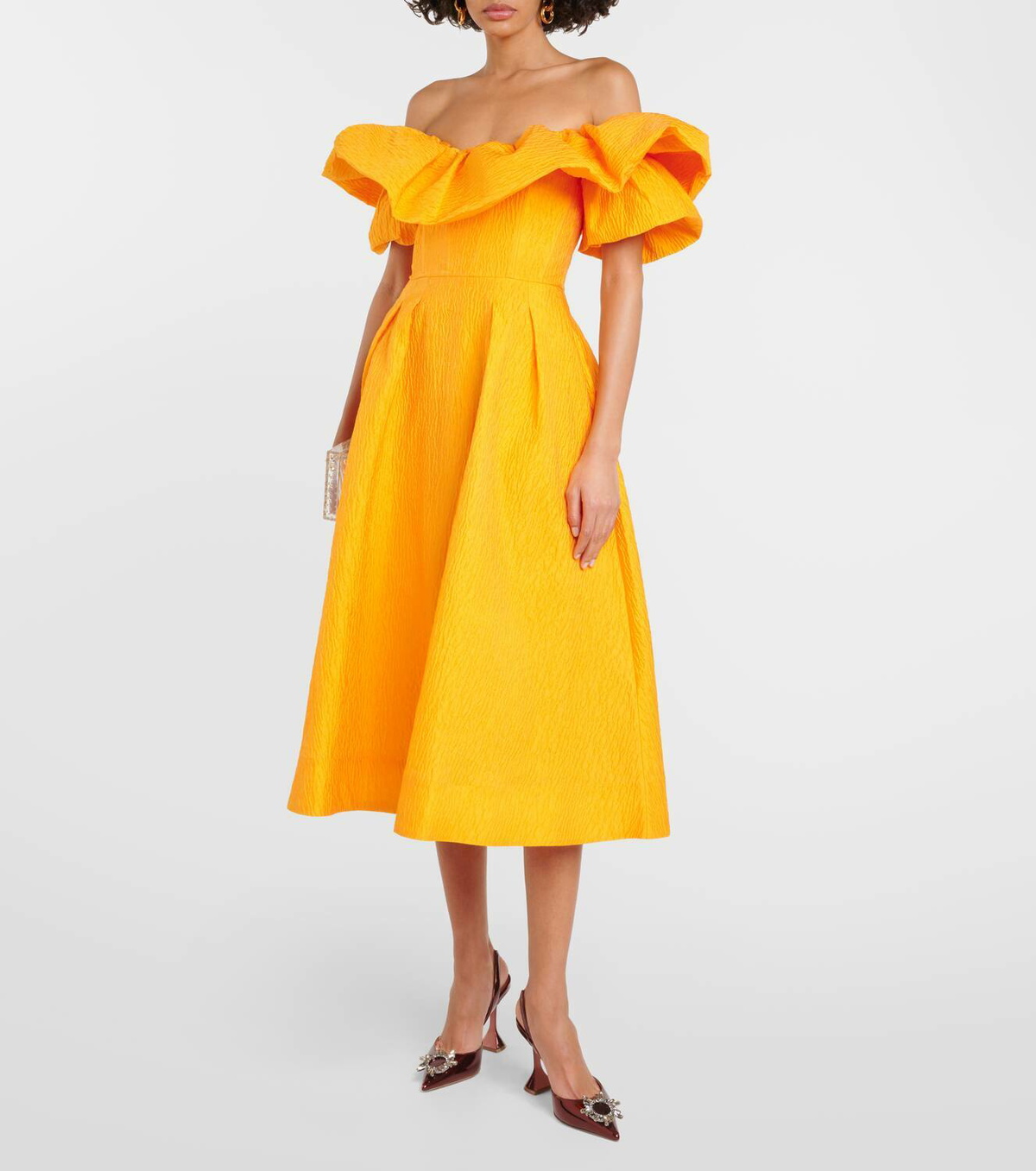 Rebecca Vallance Aurora off-shoulder pleated midi dress