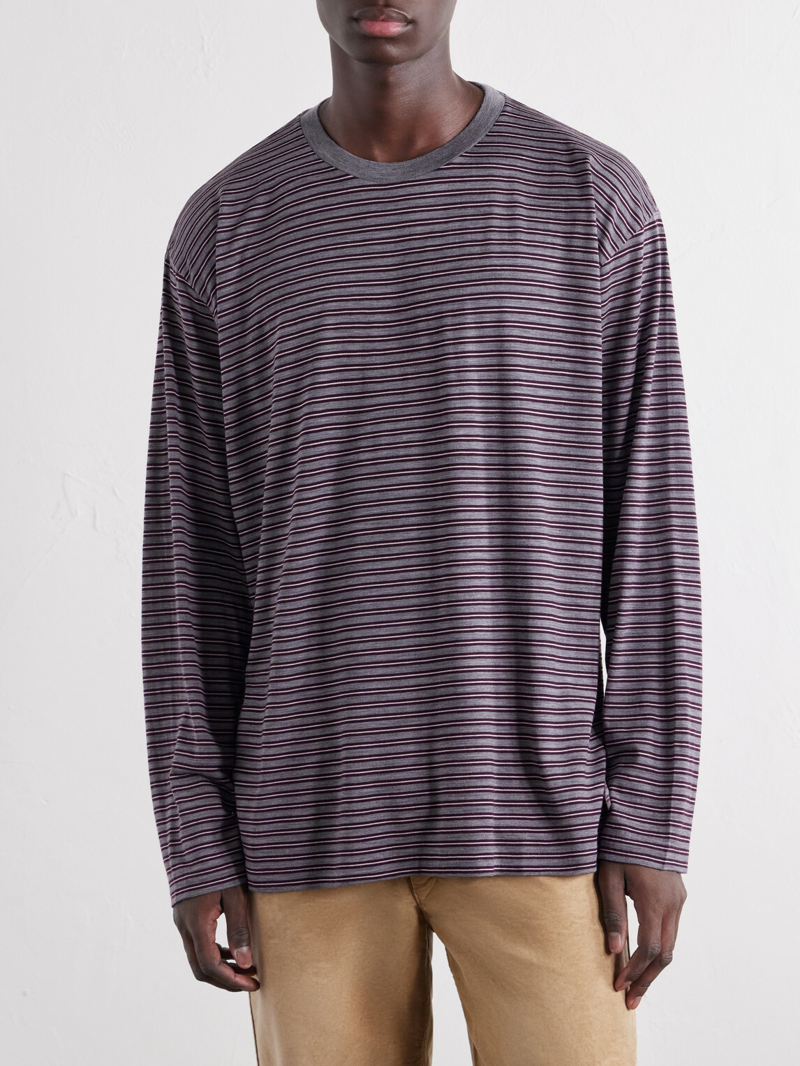 Auralee - Striped Wool-Jersey T-Shirt - Gray