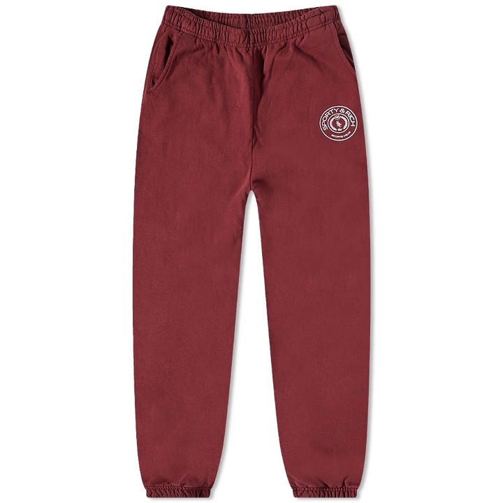 Photo: Sporty & Rich Connecticut Flocked Sweat Pant in Merlot/White