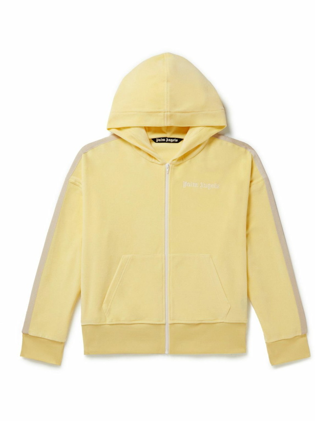 Photo: Palm Angels - Logo-Embroidered Striped Cotton-Blend Chenille Zip-Up Hoodie - Yellow