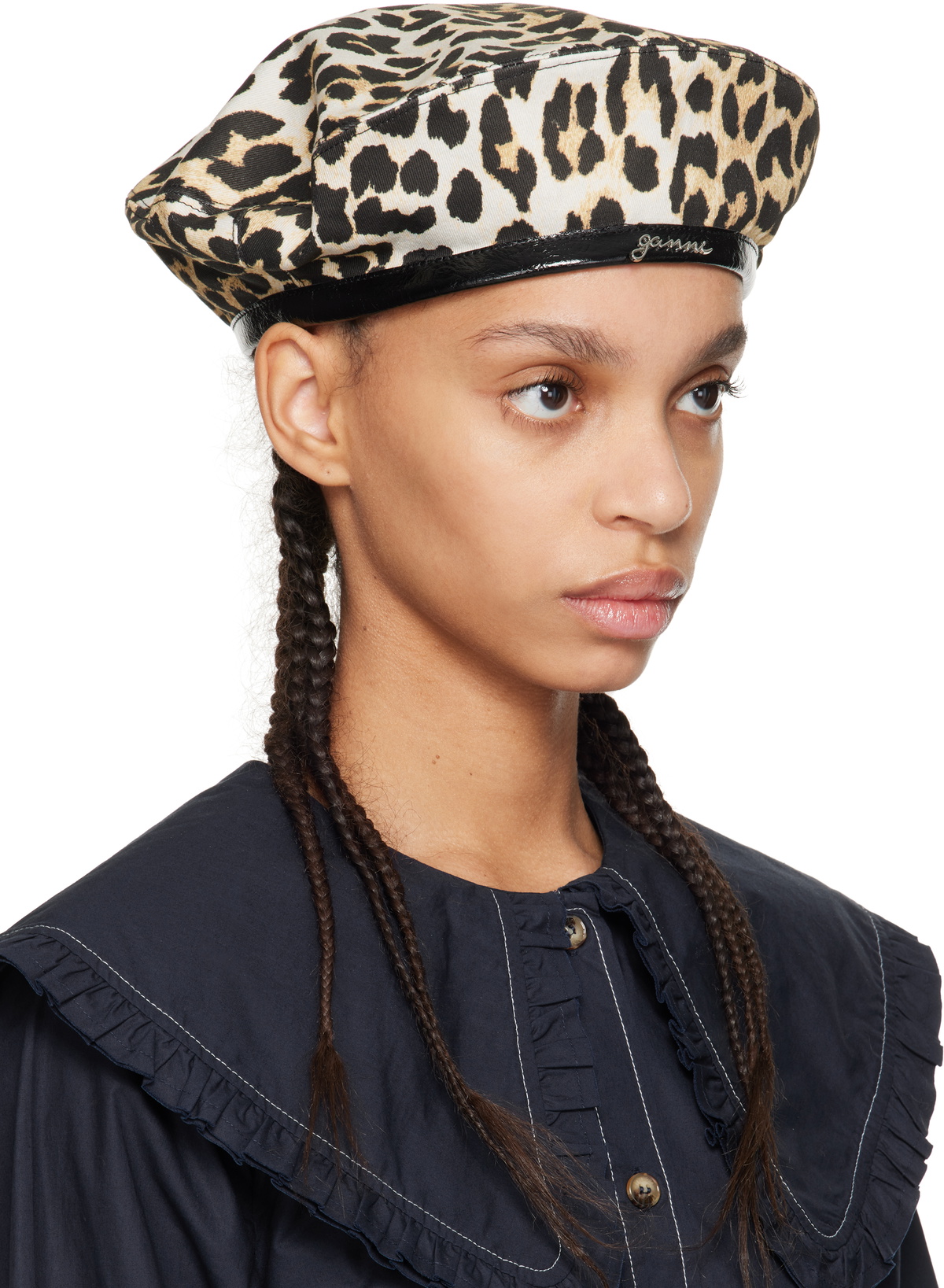 Ganni Crochet Beret in Black and Brown Two-Tone Crochet Beret - Black – BODE main image 3