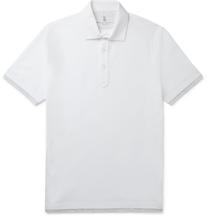 Photo: Brunello Cucinelli - Slim-Fit Jersey-Trimmed Cotton-Piqué Polo Shirt - White