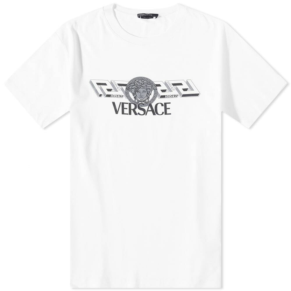 Versace Men's Greek Band Logo T-Shirt in White/Black Versace