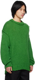 sacai Green Distressed Sweater