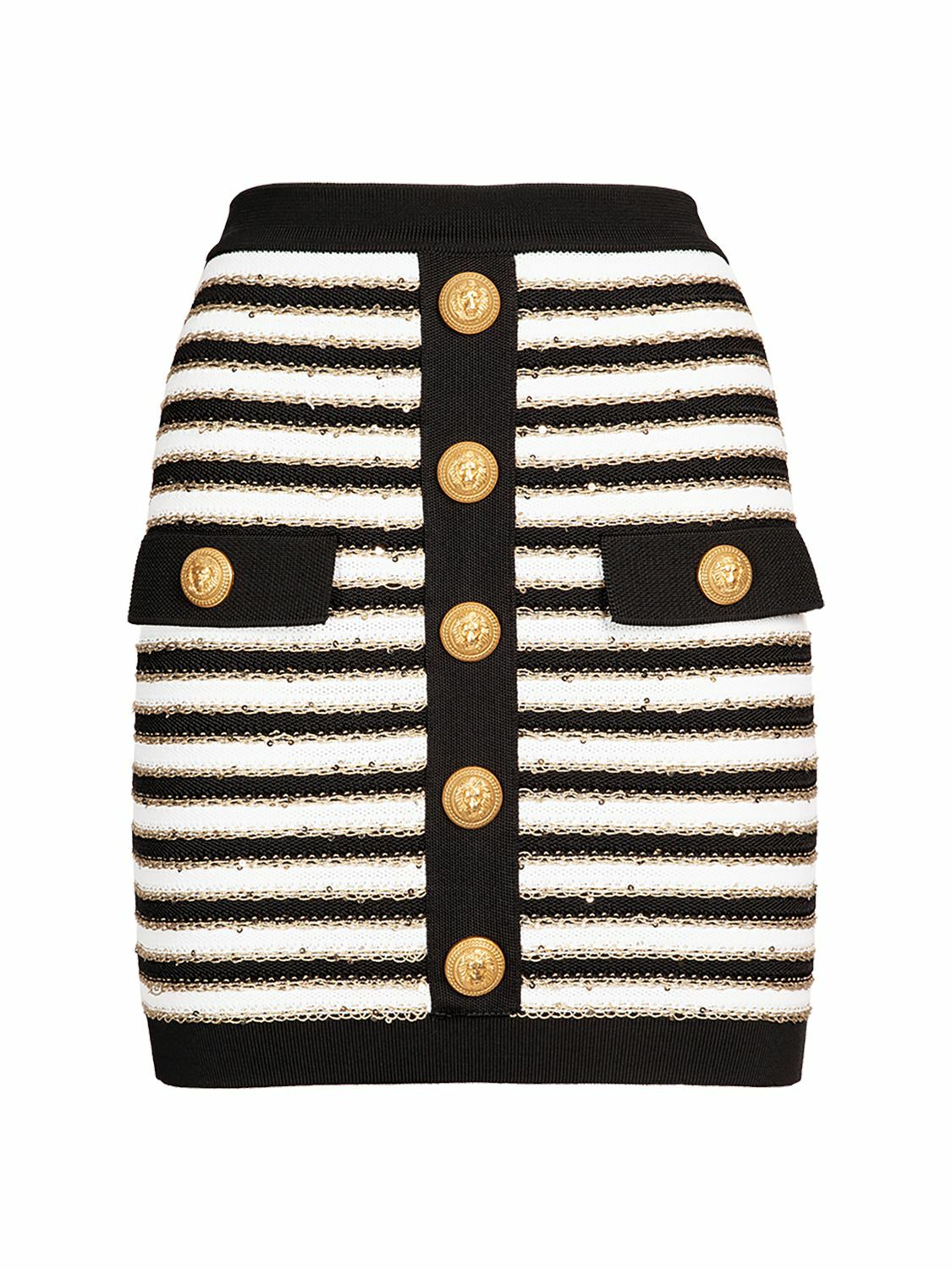 【送料&関税込】Balmain Viscose-blend Knit Miniskirt Knit skirt with buttons black black - Women | BALMAIN