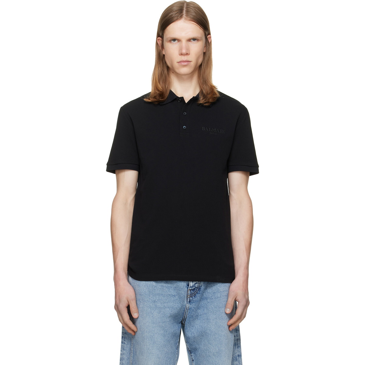 BALMAIN Black Small Vintage Embroidered Polo