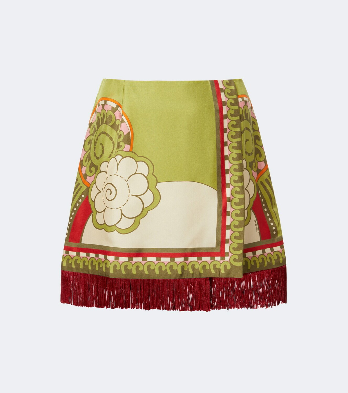 La DoubleJ Printed fringe-trimmed silk miniskirt