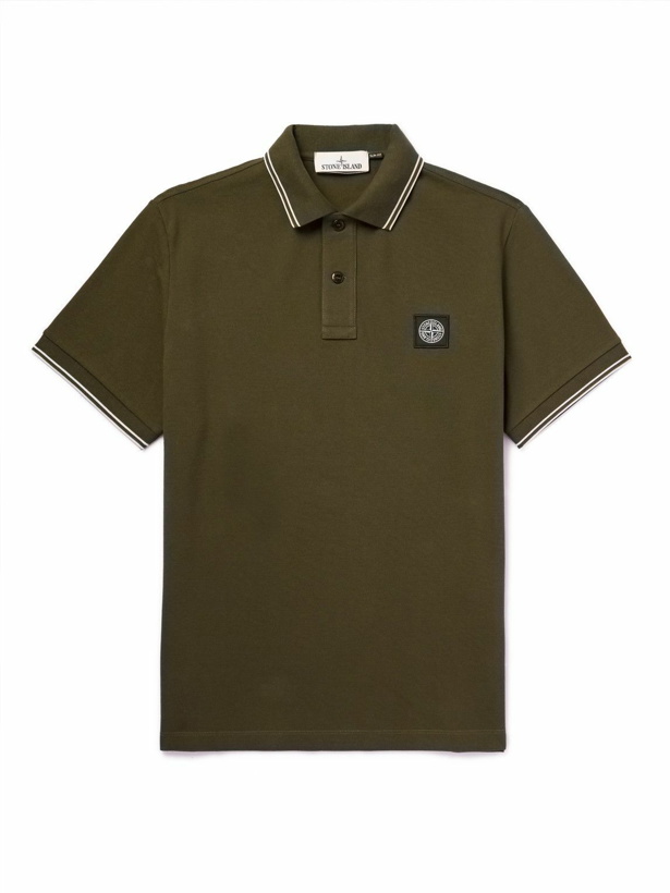 Photo: Stone Island - Logo-Appliquéd Cotton-Blend Piqué Polo Shirt - Green