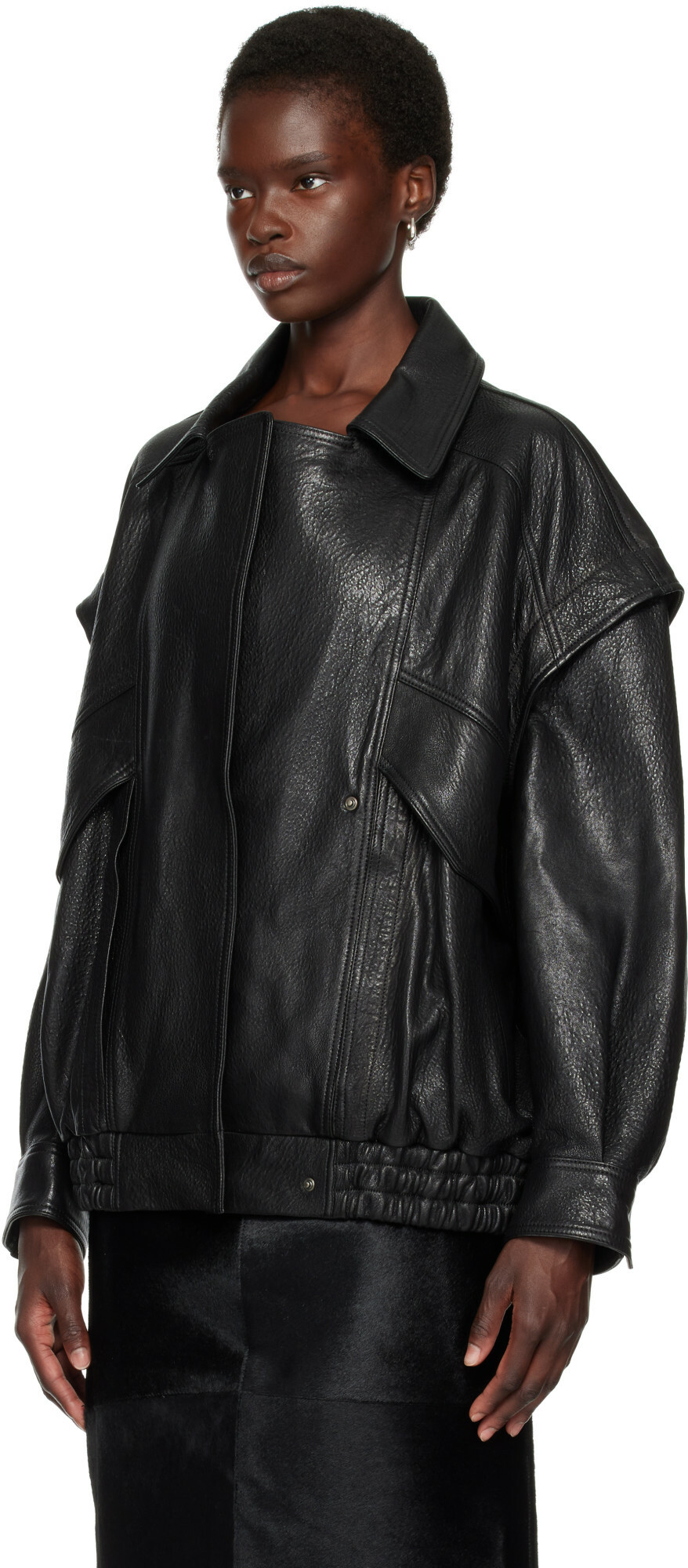Nour Hammour Black Micah Leather Bomber Jacket