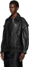 Nour Hammour Black Micah Leather Bomber Jacket