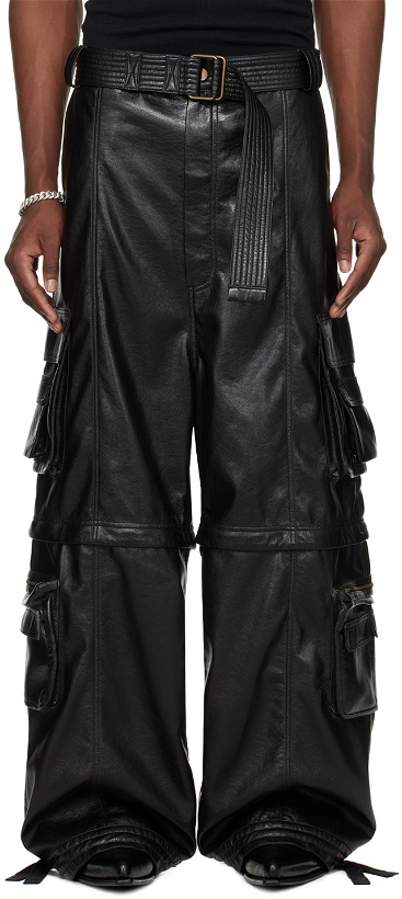 Photo: LU'U DAN Black Zip Faux-Leather Cargo Pants