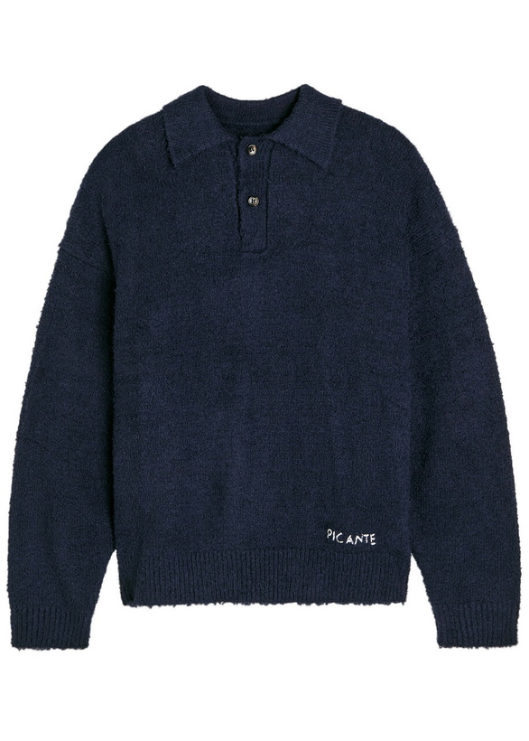 Photo: Picante Shaggy Logo-embroidered Cotton-blend Polo Jumper Navy