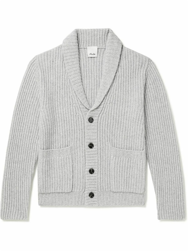 Photo: Allude - Shawl-Collar Ribbed Wool and Cashmere-Blend Cardigan - Gray