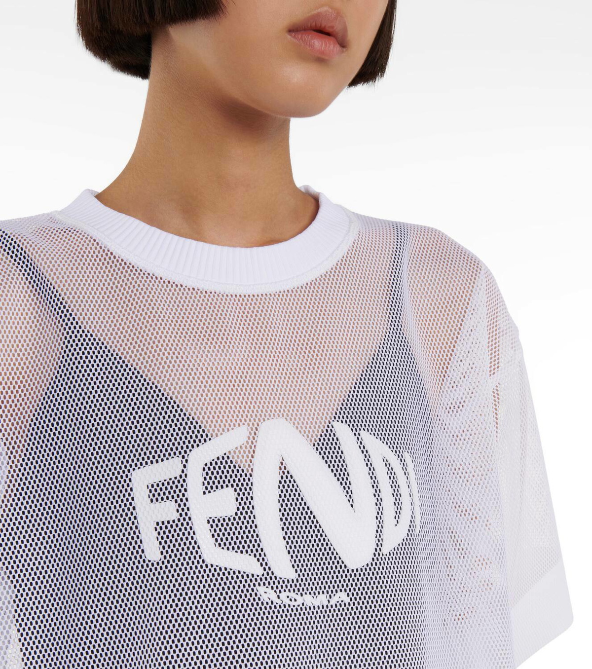 Fendi Logo-appliqué cropped mesh T-shirt Fendi