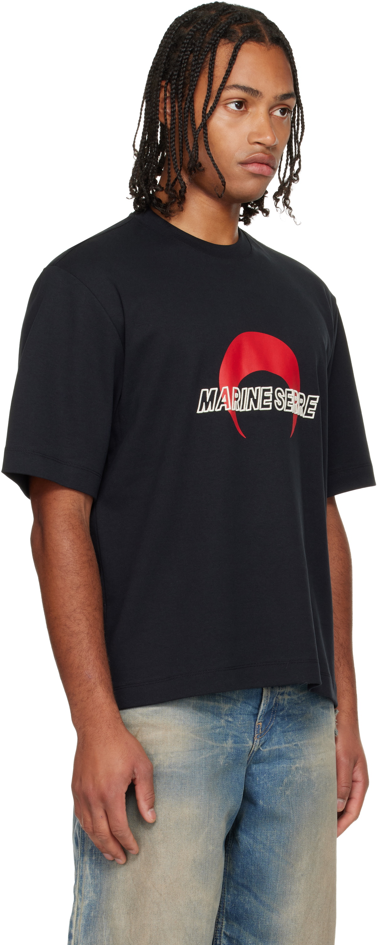 Marine Serre Black MS Sports Jersey T-shirt