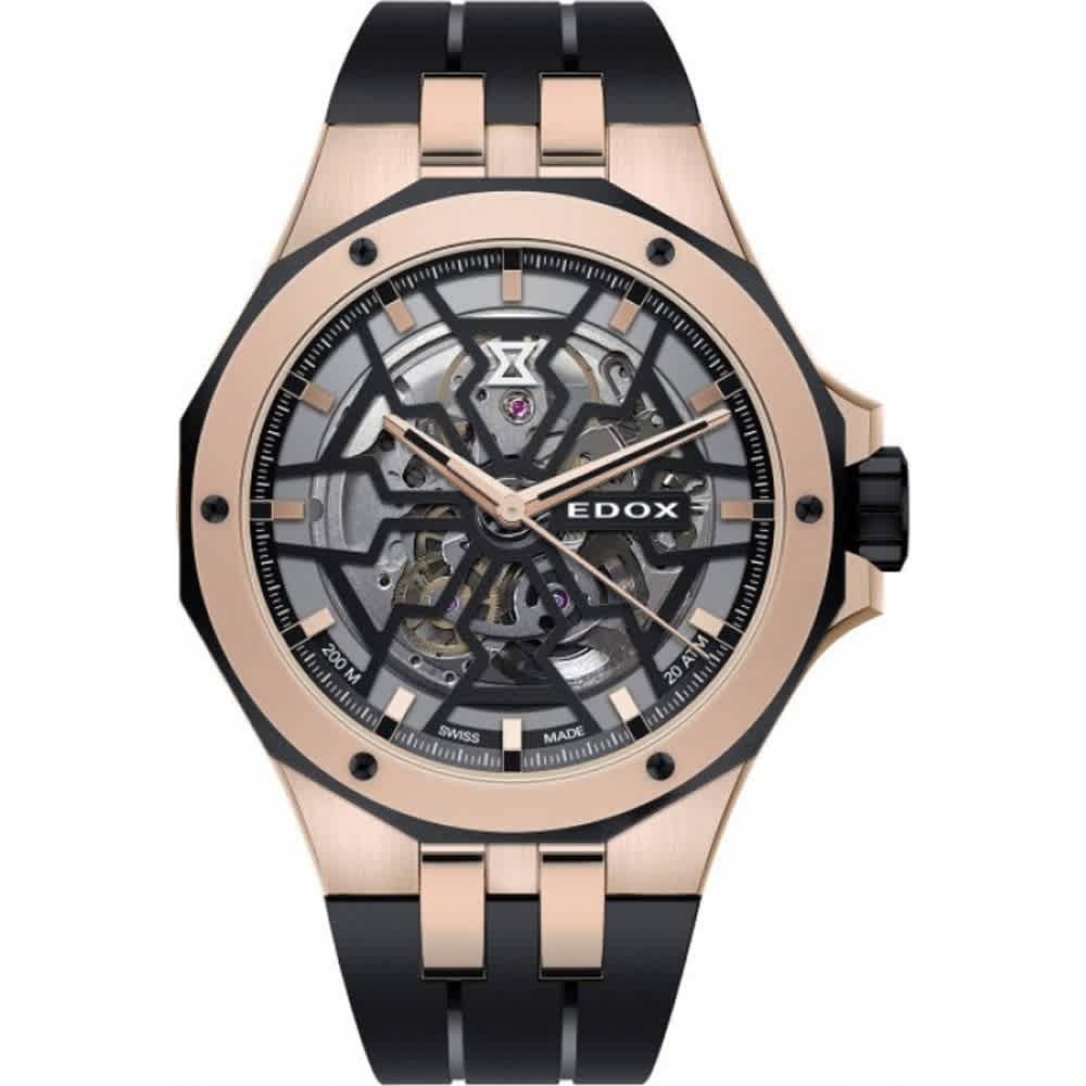 Edox Delfin Mecano Automatic Black Skeleton Dial Mens Watch 85303 357RN NRN