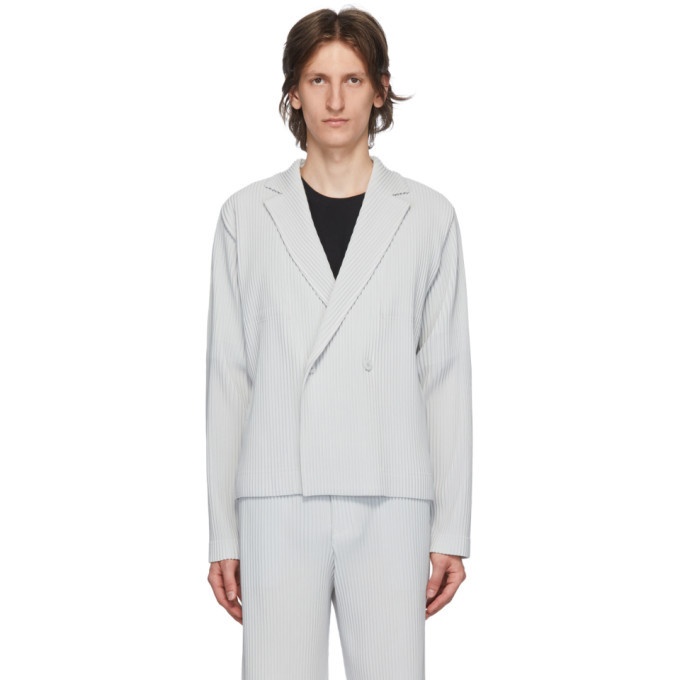 Photo: Homme Plisse Issey Miyake Grey Tailored Pleats 2 Double-Breasted Blazer