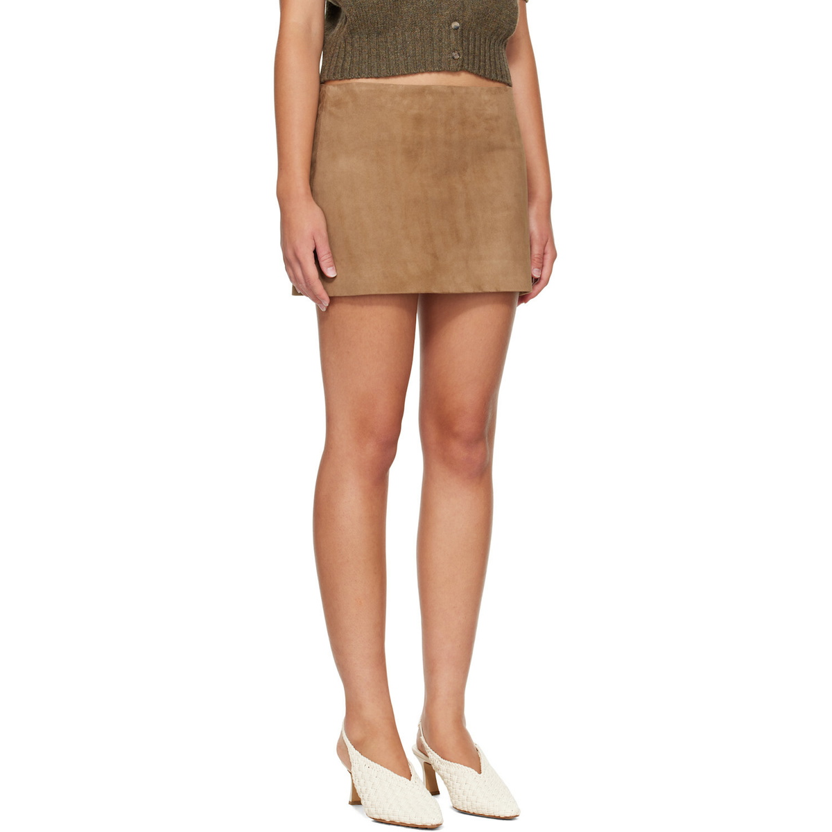 KHAITE Tan Jett Suede Miniskirt