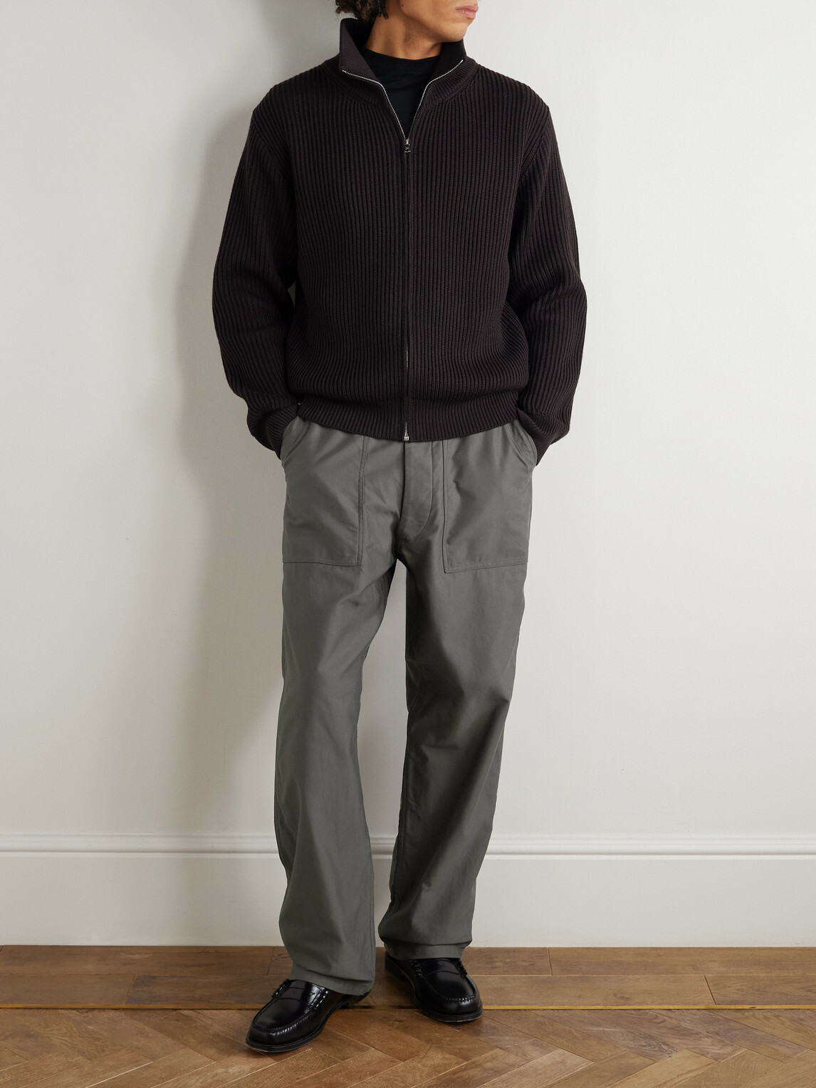 Kaptain Sunshine - Ribbed Wool Zip-Up Cardigan - Brown