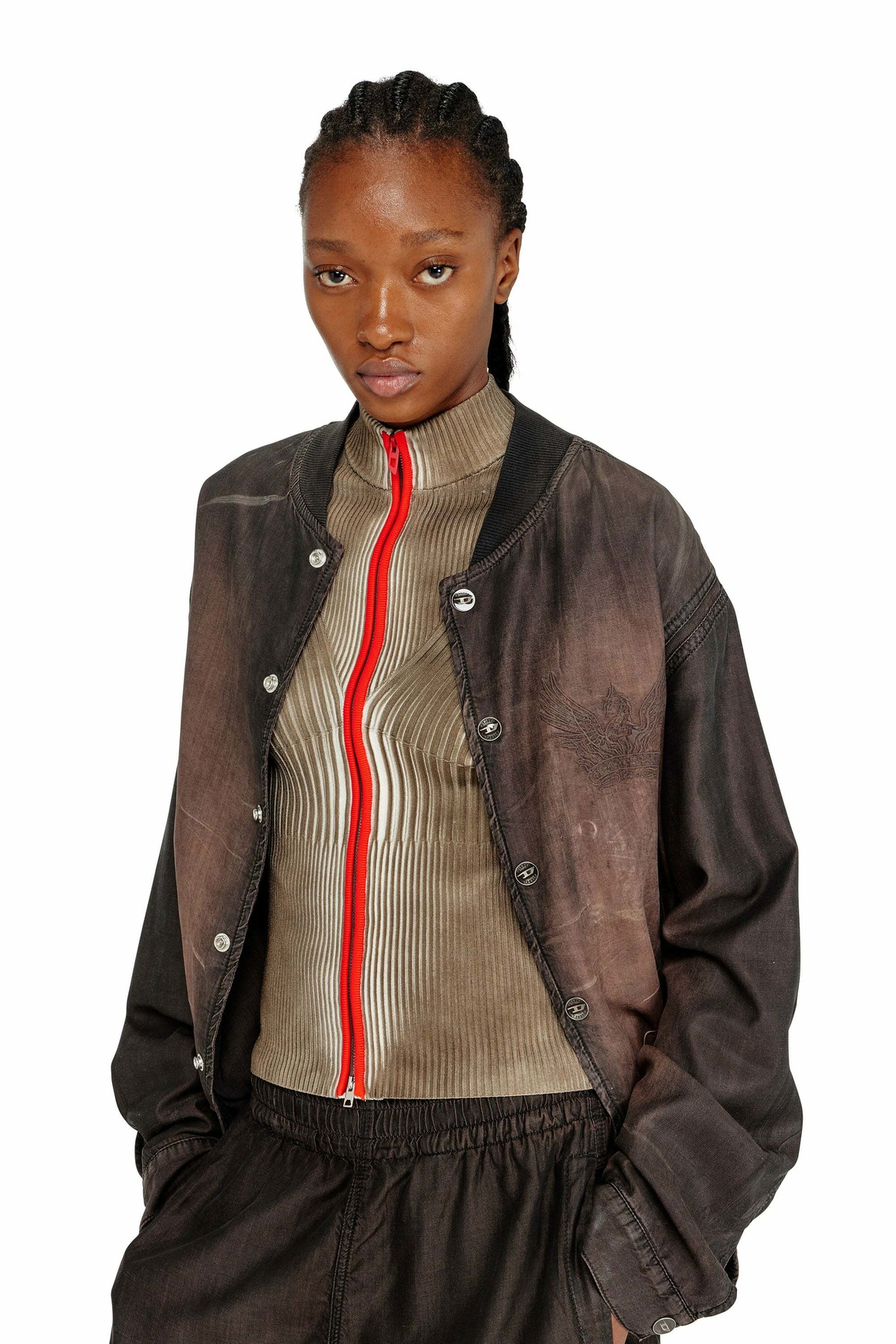 Diesel Ribbed zip cardigan with contrast bands - Knitwear Womens in Multicolor