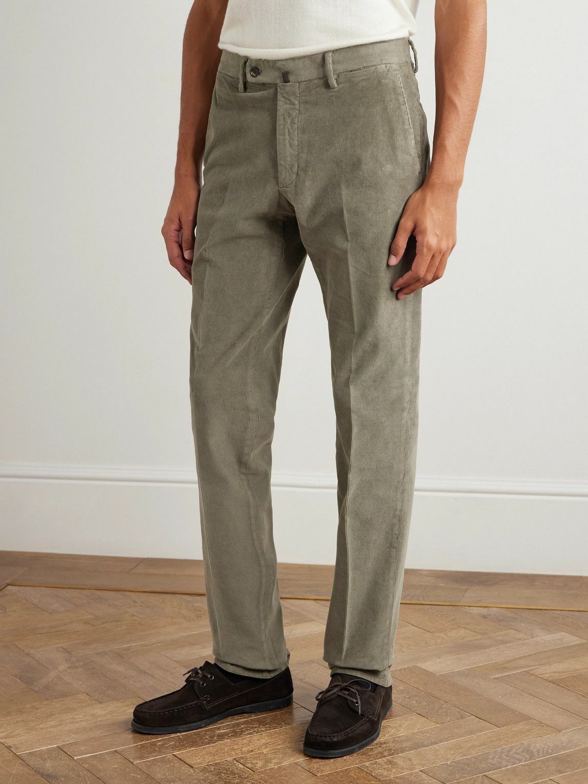 Incotex - Straight-Leg Cotton-Blend Corduroy Trousers - Green