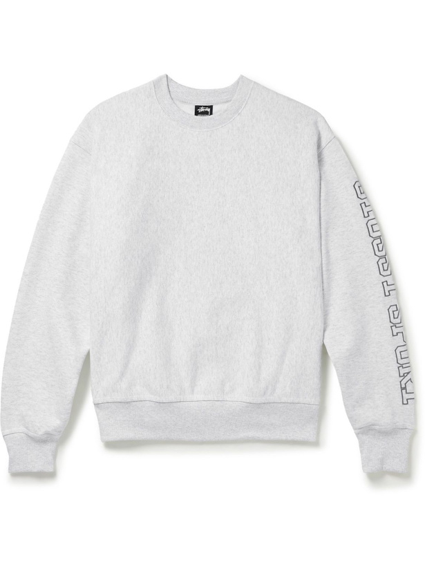 Photo: Stussy - Sport Logo-Embroidered Cotton-Blend Jersey Sweatshirt - Gray