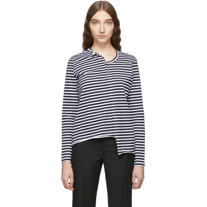 Junya Watanabe Black and White Striped Jersey Asymmetric T-Shirt