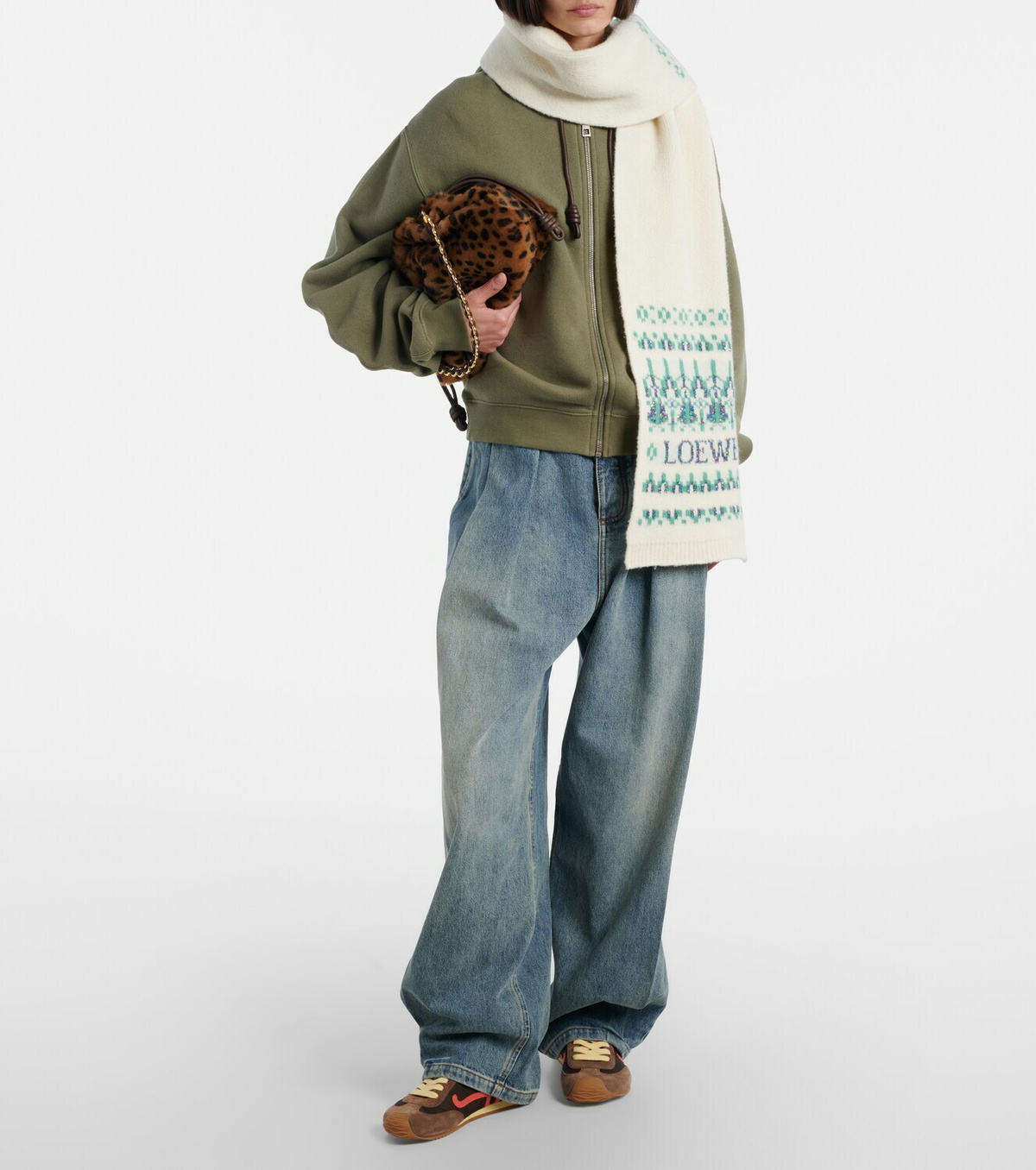 Loewe Logo sequined wool-blend jacquard scarf