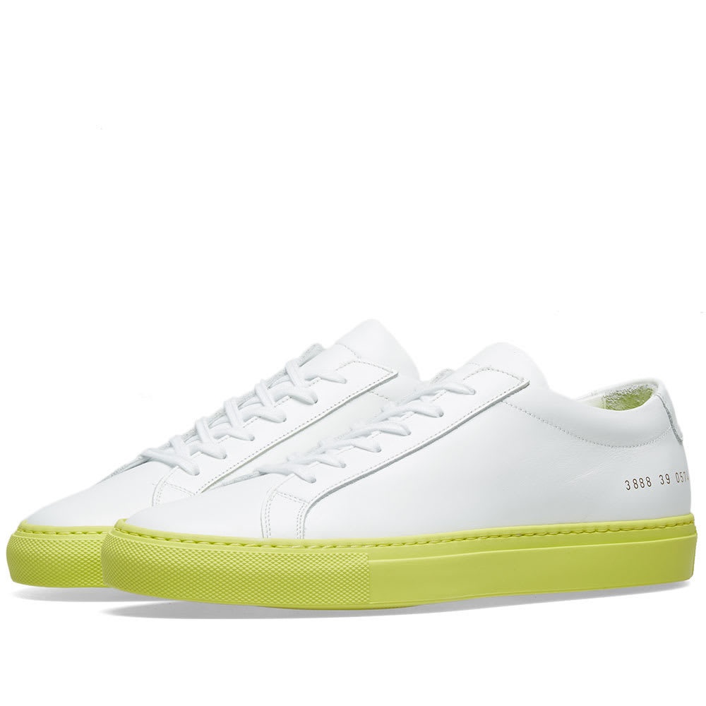 Photo: Woman by Common Projects Original Achilles Low Coloured Sole White & Yellow