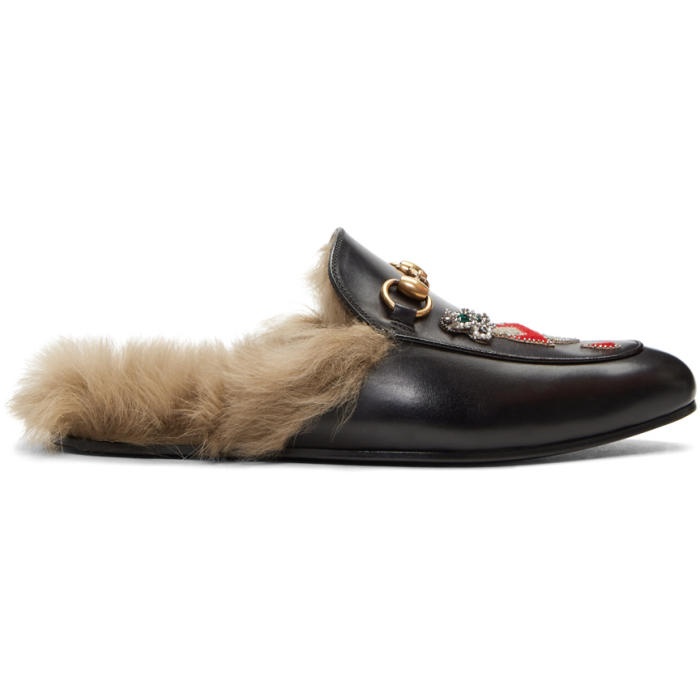 Photo: Gucci Black Lion and Pierced Heart Princetown Slip-On Loafers