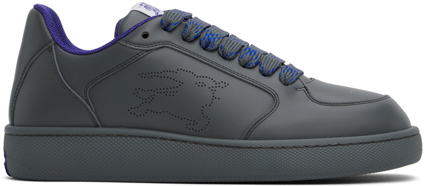 Burberry Gray & Blue Leather Stock Sneakers Burberry