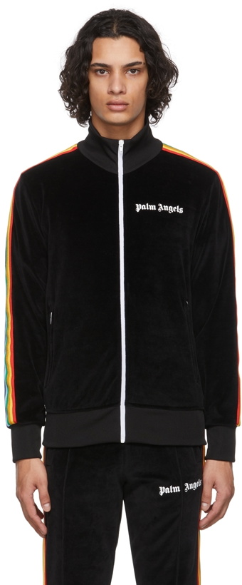 Photo: Palm Angels Black Chenille Rainbow Track Jacket