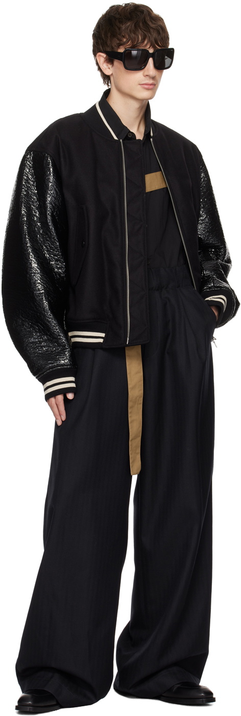 Dries Van Noten Black Zip Faux-Leather Bomber Jacket Dries Van Noten