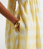 Juliet Dunn Embroidered checked cotton midi dress