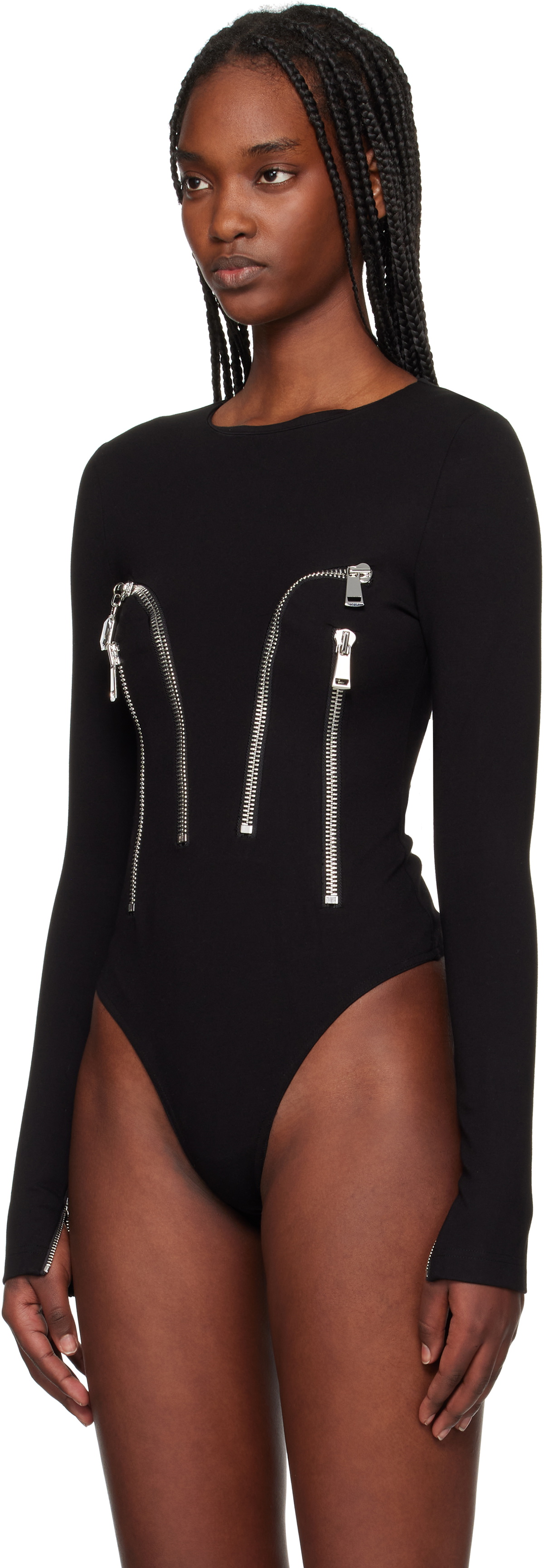 AREA Black Long Sleeve Zipper Bodysuit
