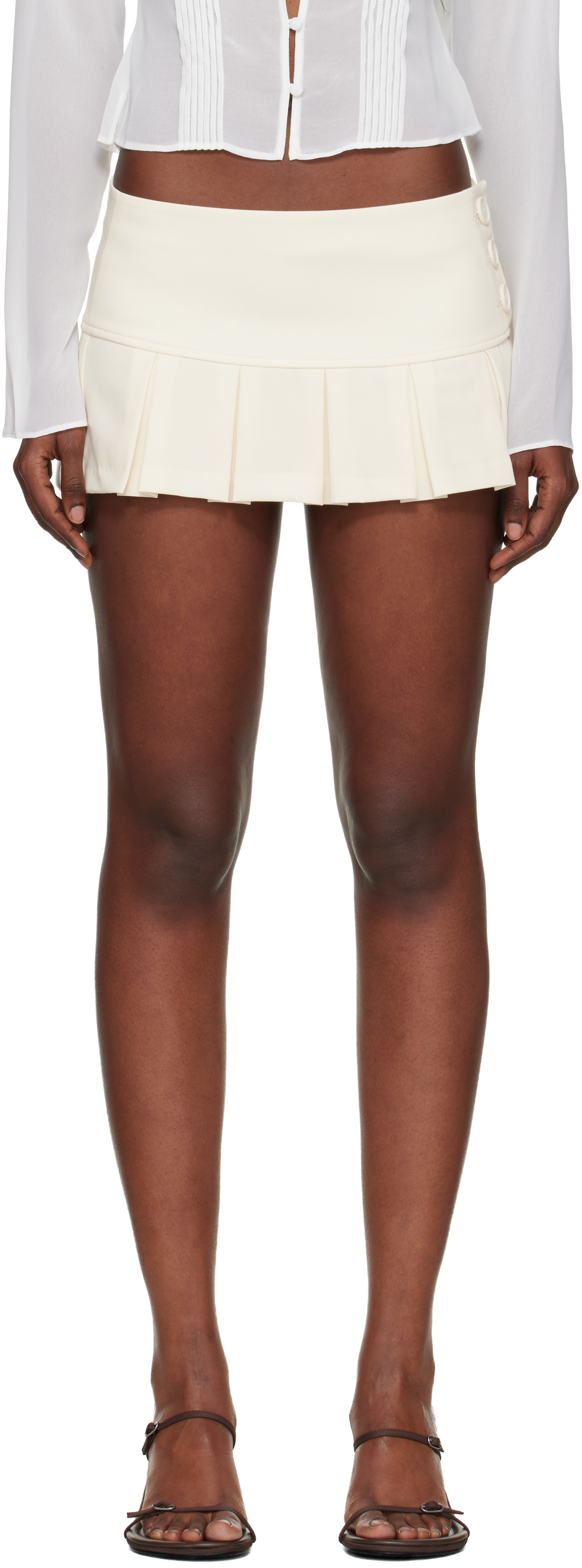 GUIZIO Off-White Pleated Micro Miniskirt