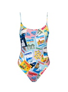 MC2 Saint Barth Woman One-piece Swimsuit Cecille With Postcards Print