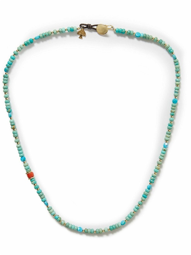 Photo: Peyote Bird - Sagebrush Gold-Tone and Leather Turquoise and Coral Necklace