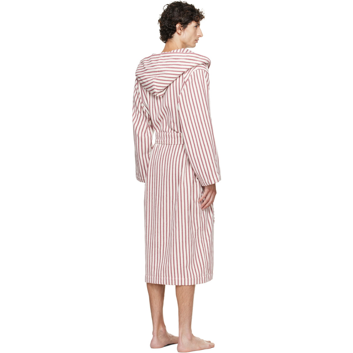 Tekla Pink & Off-White Terry Hooded Bathrobe
